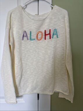 Cream 'ALOHA' Embroidered Women's Sweater
